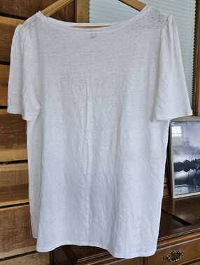 Ann Taylor Womens White 100% Linen Short-Sleeve Boatneck Tee Sz XL